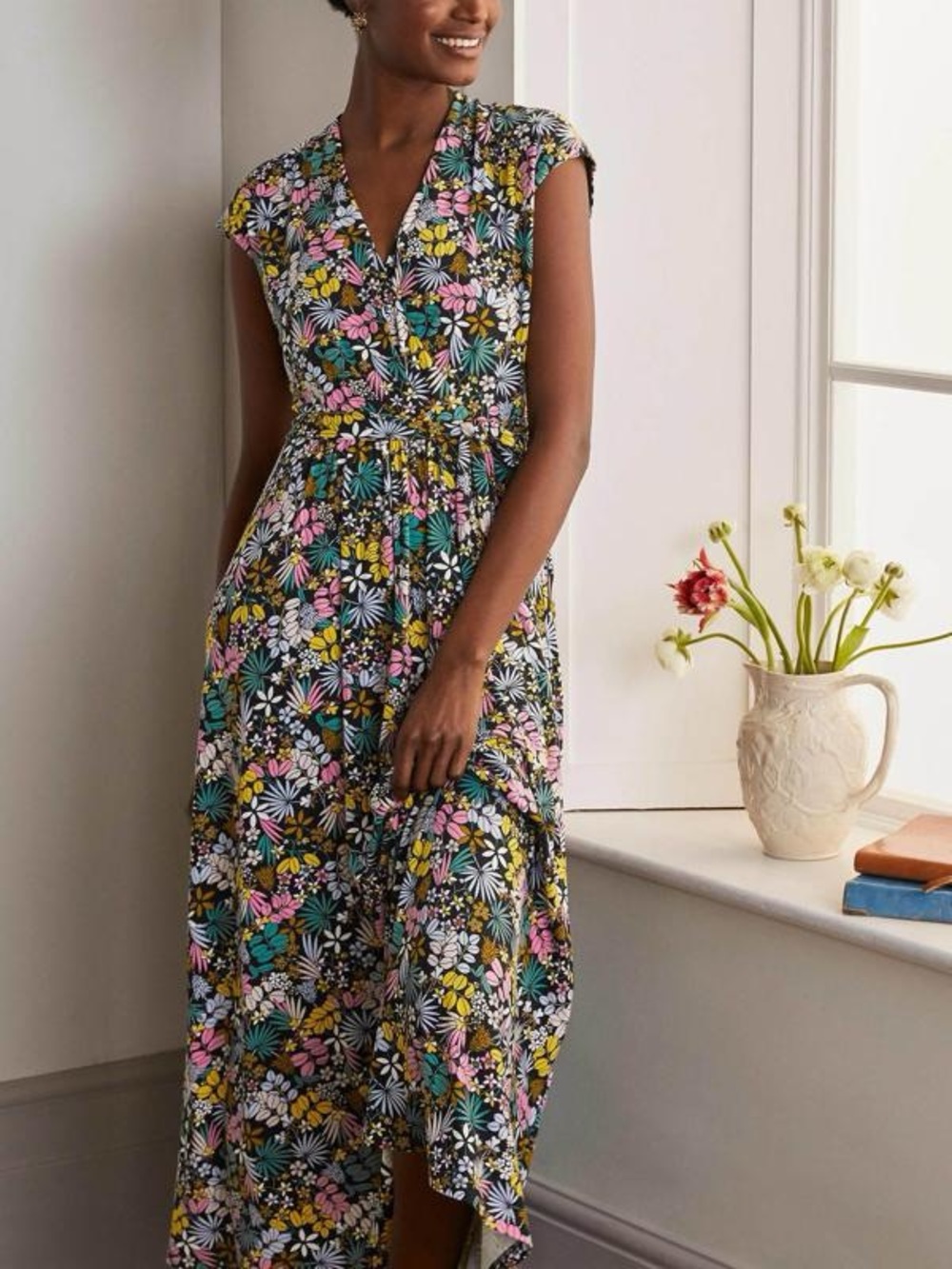 Boden Women’s Eleanor Midi Dress Black Floral Jungle Pattern - Size 10P
